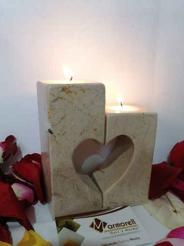 Portavelas De Mármol Con Diseño De Corazón. San Valentin