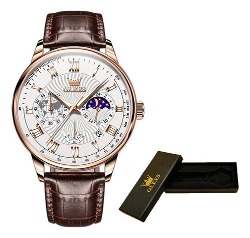 Reloj Olevs Luminous Moon Phase Con Calendario De Cuarzo .