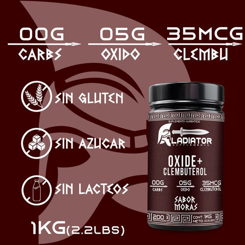 Óxido Nítrico + Clembuterol Gladiator 1 Kg Pre-entreno Moras