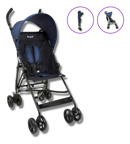 Carrinho Passeio De 6 Meses Até 15kg Compacto Azul- Burigoto Cor Azul Cor do chassi Preto