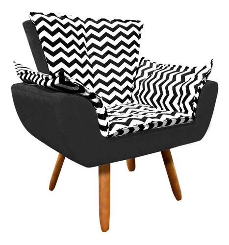 Poltrona Decorativa Opala Zig Zag Preto D80 E Suede Preto