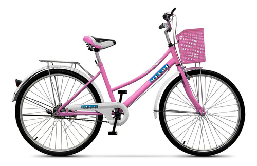 Bicicleta paseo femenina Expert Bikes Miami R26 color rosa/blanco con pie de apoyo