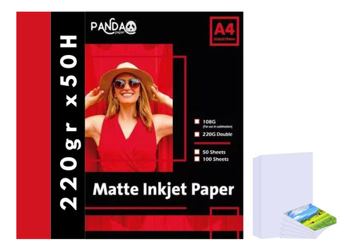 Papel Foto A4 Bifaz Doble Faz A4 220gr 50 Hojas Mate Panda Color Blanco