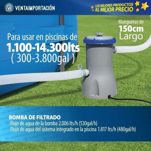 Bomba Piscina Intex Bestway 2006 Lit/hora + Aspiradora Hojas
