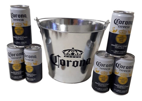 Balde Hielera Frapera Corona + 6 Latas Cerveza Corona Envios