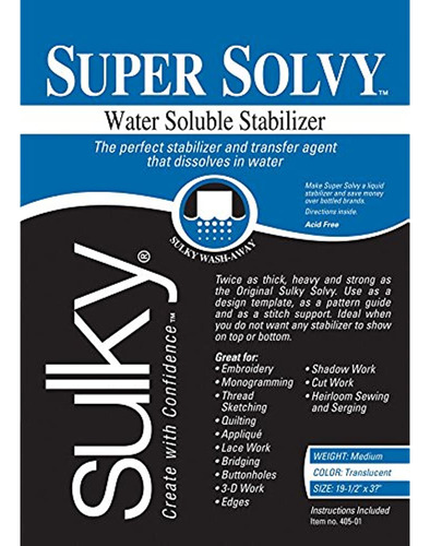 Sulky 102122 Estabilizador Soluble En Agua Súper Solvy, 19.5