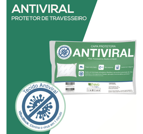 Capa Protetora De Travesseiro Antiviral 50x70cm Com Zíper