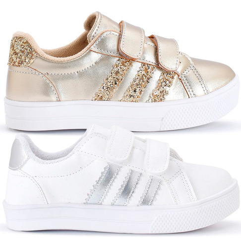 Kit 2 Tênis Infantil Menina Branco Com Velcro Super Macio
