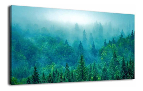 Green Forest Canvas Wall Art Large Foggy Nature Imagen ...