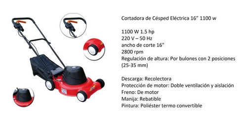 Imagen 2 de 3 de Cortadora De Césped Eléctrica Bta 1100w Recolector 16 Pulgad