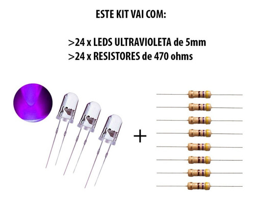 Imagem 2 de 6 de 24x Led Ultravioleta Uv 5mm Alto Brilho + Resistor 470 12v