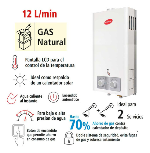Calentador Instantáneo Iusa Enerhit 12 L Gas Natural