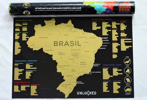 Imagem 4 de 9 de Kit 2x Mapa Do Brasil De Raspar Unlocked Sem Moldura 60x42cm