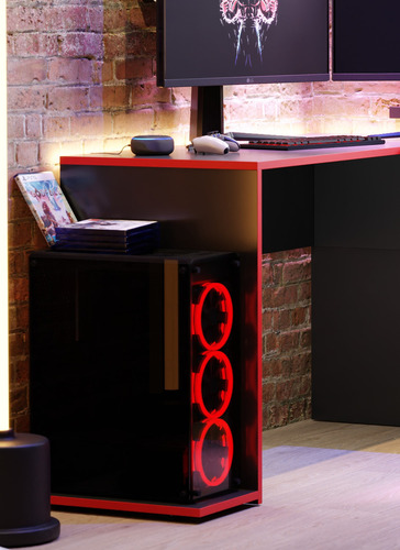 Escrivaninha Em L Mesa Para Computador Gamer Em Madeira Vermelha