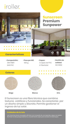 Cortina Roller Sun Screen 5% Iroller A Medida