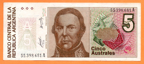 Billete 5 Australes, Bottero 2811, Año 1986 Sc 