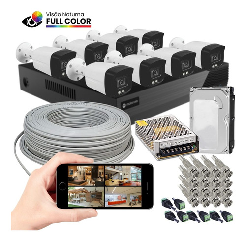 Kit 8 Câmeras Analógica 4in1 Full Color Dvr Motorola Hd500gb