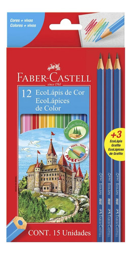 Set 12 Lápices De Color Faber Castell + 3 Grafitos 15 Unid.