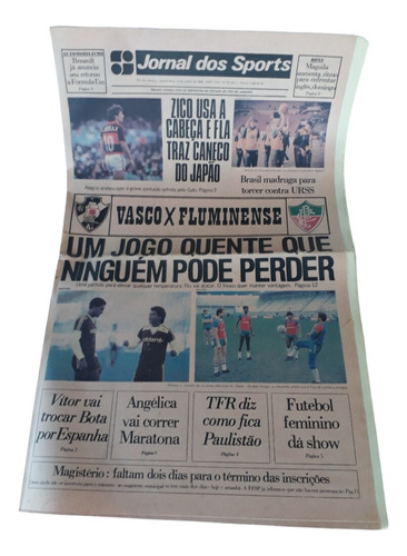 Jornal Dos Sports Flamengo Zico Caneco Japão 08-06-1988*