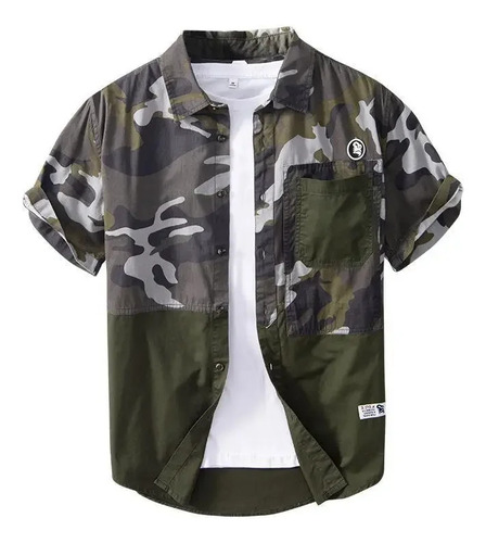 Camisa Casual De Manga Corta De Camuflaje Para Hombre