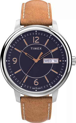 Reloj Timex Analogo Azul Oscuro Rose Tw2v29000 Wr50 Color de la malla Marrón claro Color del bisel Plateado