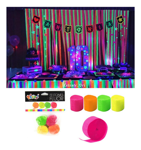 Festón Fluorescente Ideal Para Fiestas Neón Decoraciones