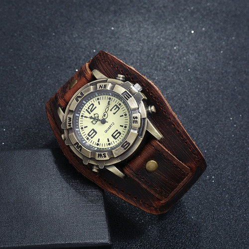Reloj De Pulsera De Cuero Con Hebilla Retro Punk Para Hombre