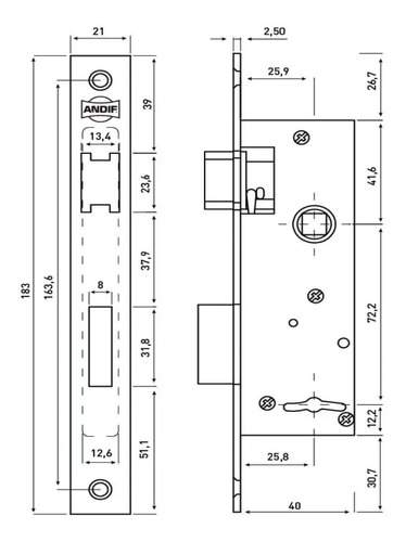 Cerradura Andif 857/40 Linea Aluminio.