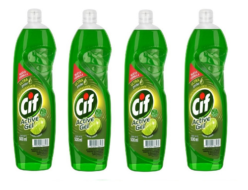 Detergente Cif Active Gel Limón Verde 4u De 500ml