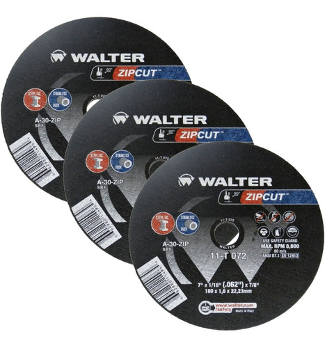 Kit Discos De Corte Zipcut 3 Peças 7' X 7/8' Walter