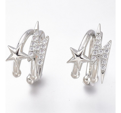 Ear Cuff En Baño De Oro 18k Micro Zircón Dama Estrella Rayo