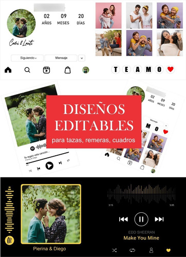 Kit Plantillas Sublimar Imprimir Amor Spotify Instagram