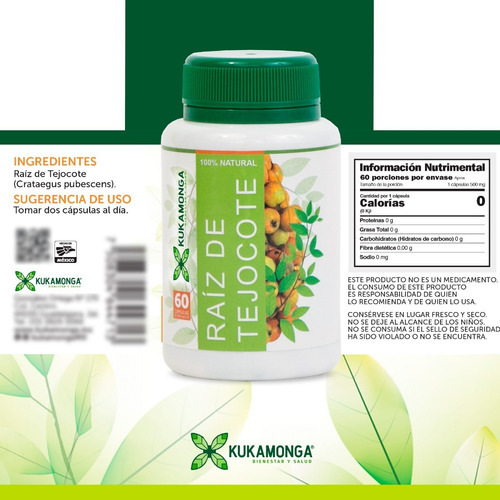 Raíz De Tejocote | 60 Cápsulas | Inhibidor De Apetito