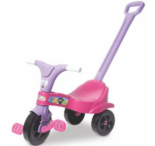 Motoca Triciclo Rosa Com Empurrador Infantil