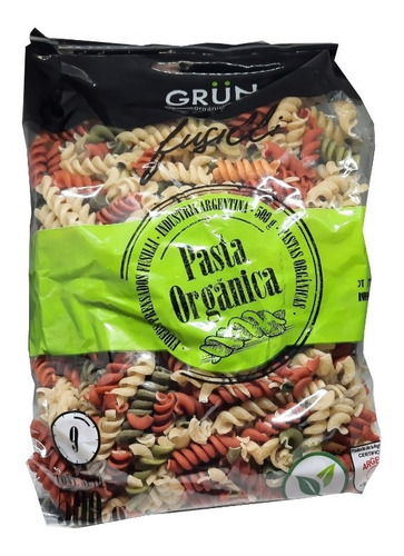 Fusilli Tricolor Pasta Orgánica Grün Fideos 500 Grs X4u