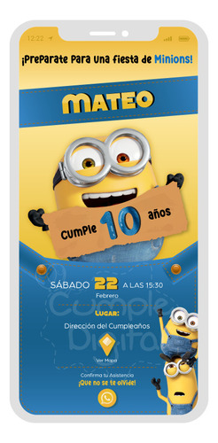 Invitación Digital Diseño Minions