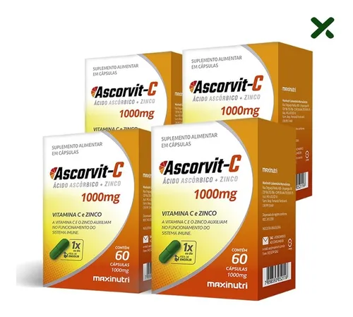 Ascorvit C 1000 mg de vitamina C, 60 cápsulas, sabor sin sabor Maxinutri