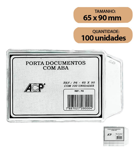 Protetor Porta Documentos Cnh Habilitação 65x90mm C/100