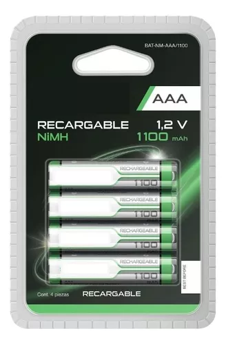 Paquete de 4 pilas recargables de alta capacidad AAA NIMH 1100 MAH BAT-NM- AAA/1100 Steren 