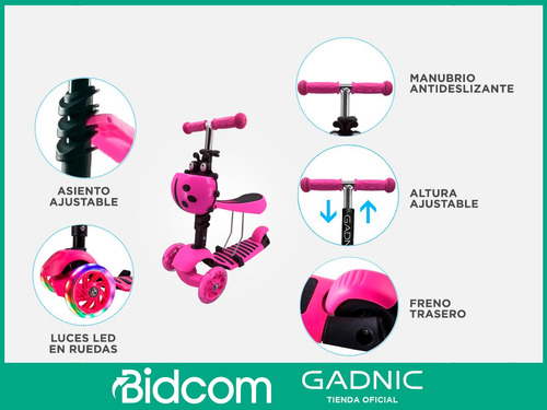 Imagen 5 de 10 de Monopatín Infantil Gadnic Andador 3 En 1 Con Luz Reforzado