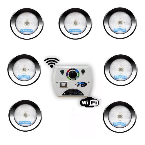 Kit Iluminação Para Piscina 7 Led Cob 10w + Comando Wi - Fi