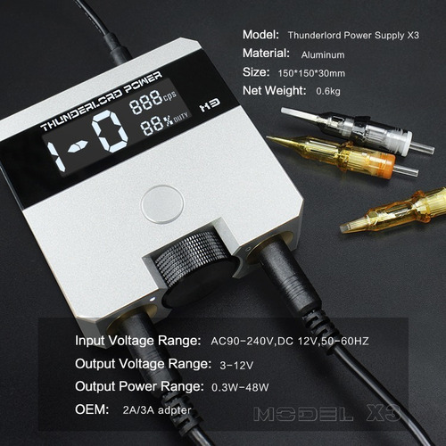 Fuente De Poder 3a Para Tatuar Calidad Premium Color Plateado