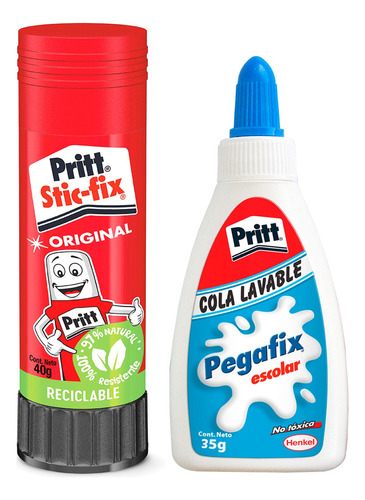 Pack Pegamento Escolar Stick Fix 40g + Cola Fria 35g Pritt