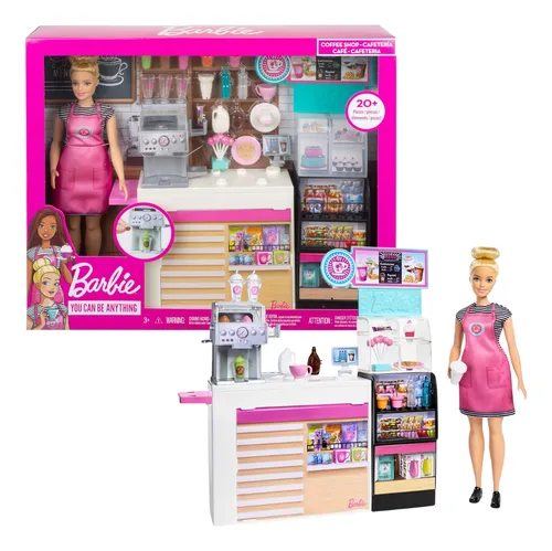 Barbie Playset Profissões Cafeteria Coffe Boneca Acessórios