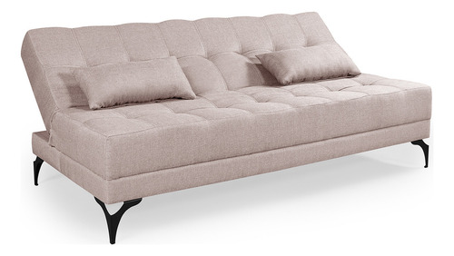 Sofa Cama Target Nevada Solteiro Reclinavel Linho Pes Ferro Cor Creme