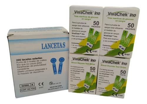 200 Tiras Vivachek Ino Gratis 200 Lancetas