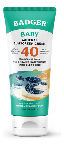 Protector Solar Mineral Spf 40 Para Bebé Badger Con Óxido