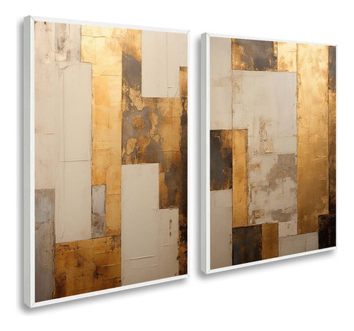 Quadros Decorativos Abstrato Gold Cinza Sala Luxo C Moldura 