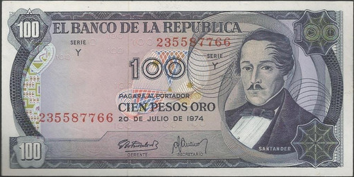 Colombia 100 Pesos 20 Jul 1974 Digitos Bgw305