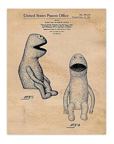 Titere - Vintage Kermit The Frog Patent Art Poster Prints, S